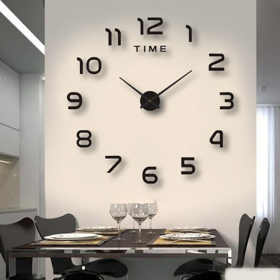 Зображення Настінний 3D годинник з цифрами чорний 90 см