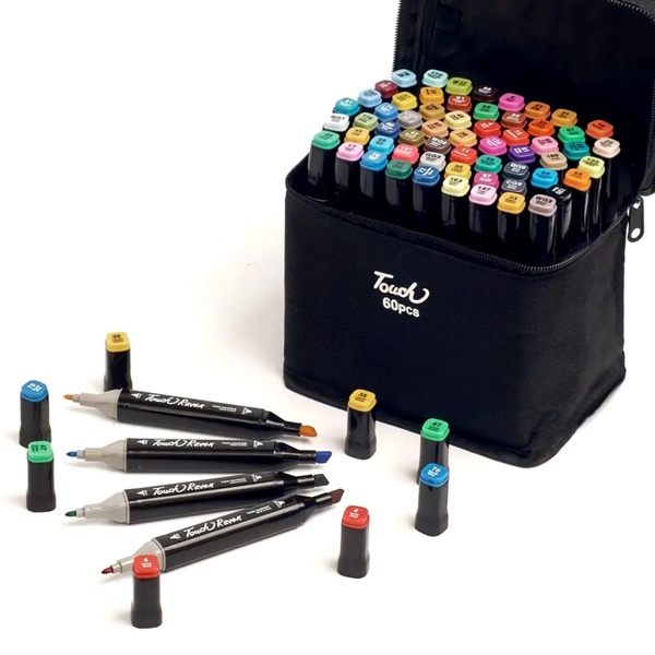 Набор маркеров для рисования и скетчинга Touch Star профессиональные двухсторонние фломастеры в сумке 60 шт