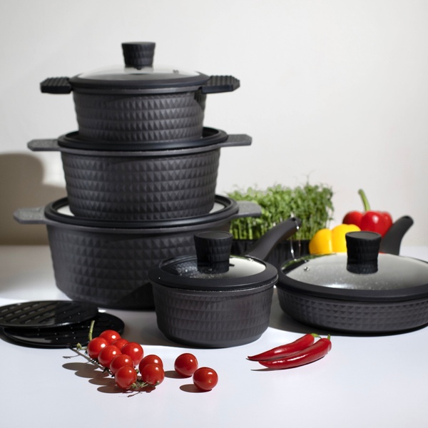 Набір посуду EDENBERG EB - 5644 з 12 предметів з мармуровим покриттям чорний
