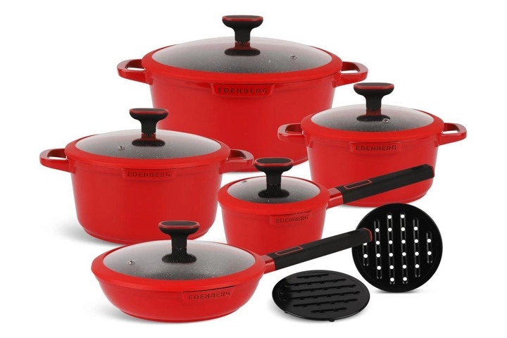 Набор посуды Edenberg EB-5647 с антипригарным мраморным покрытием 12 предметов красный
