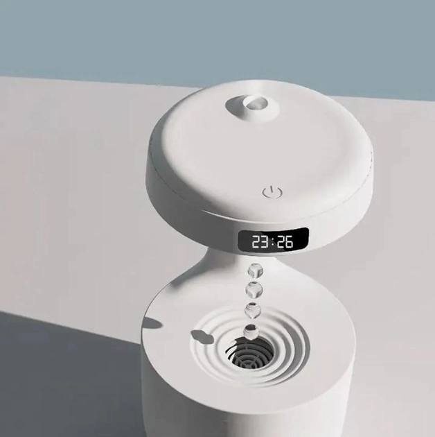 Увлажнитель воздуха антигравитационный капельный с обратным потоком Anti Gravity Humidifier с часами белый фото