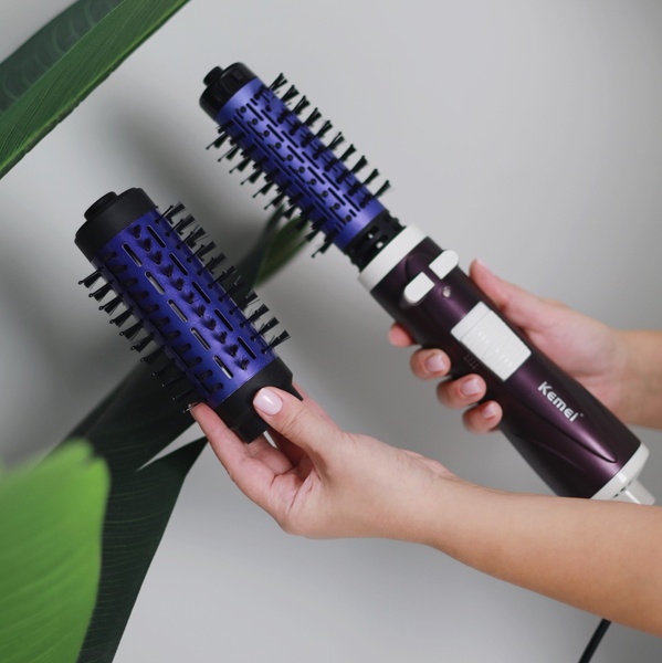 Фен-щетка браш для волос с вращением Kemei KM 813 фиолетовый фото