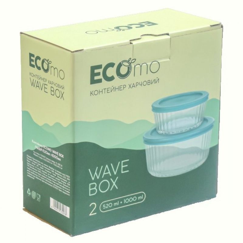Набор с двух стеклянных контейнеров EKOmo WAVE BOX 520/100мл