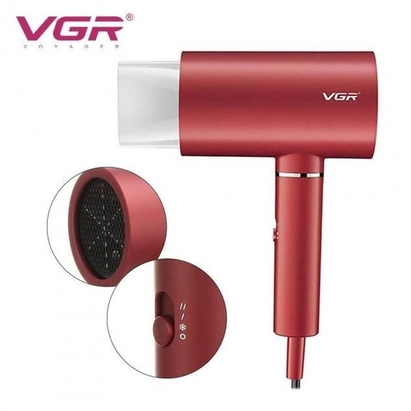 Фен для укладки волос VGR V-431 профессиональный 1600-1800 Вт красный фото